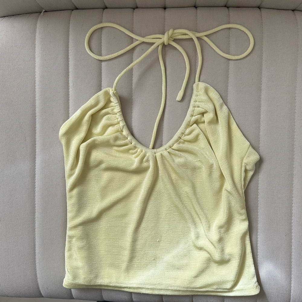 Revolve Superdown Yellow stretch Ruched Front Festival Crop Top Sz Small